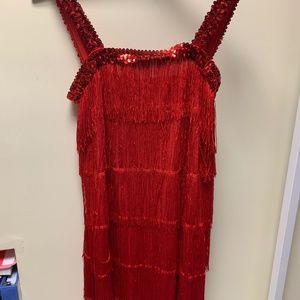 Red fringe flapper dress with sequins in small